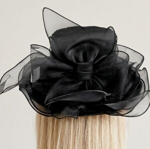 Gorgeous Black Wide Brim Organza Hat Church Races Tea Party Funeral Derby